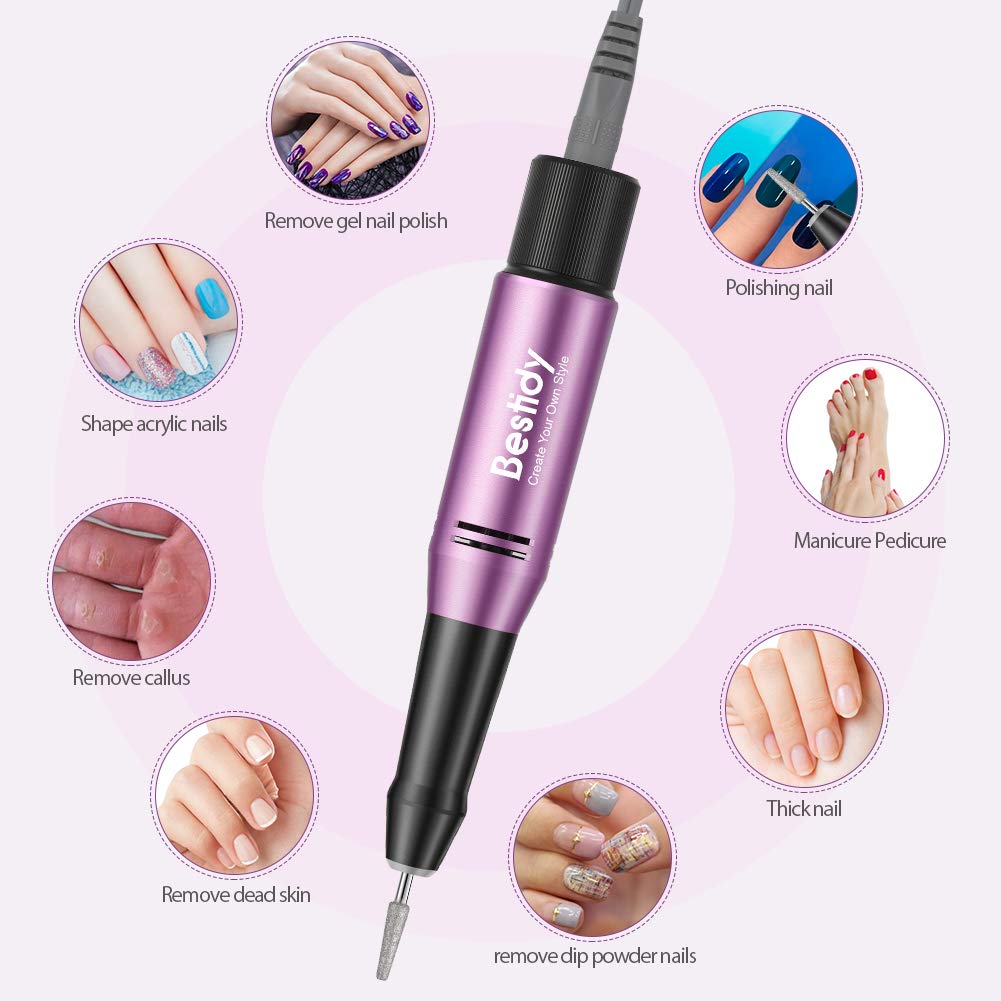 Bestidy 30000RPM Nail Drill Electrical Machine，Professional Rechargeable Efile Nail Drill Kit for Acrylic, Gel Nails, Manicure Pedicure and Polishing(Purple)