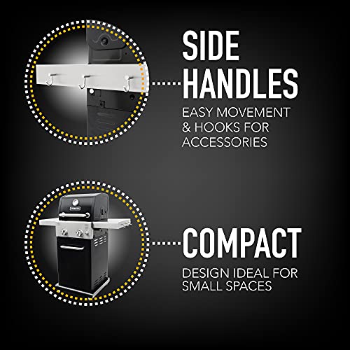 Permasteel 2-Burner Gas Grill, Foldable Side Tables, Grilling Tool Hooks, Propane Gas Barbecue Grill, Black with Copper Accent