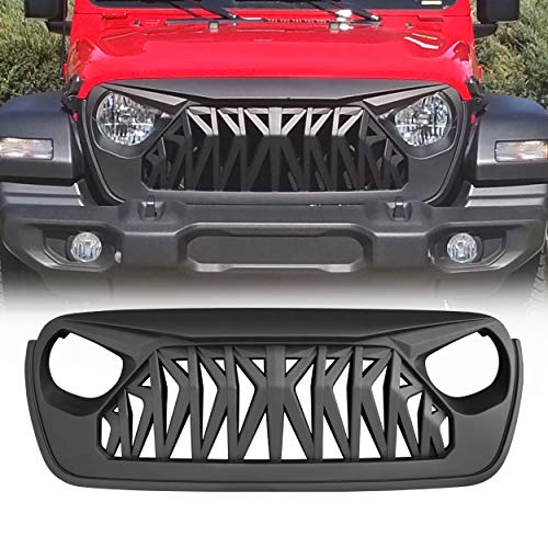 Front Shark Grille Compatible with 2018-2023 Jeep Wrangler JL JLU Gladiator JT w/o TrailCam, Matte Black