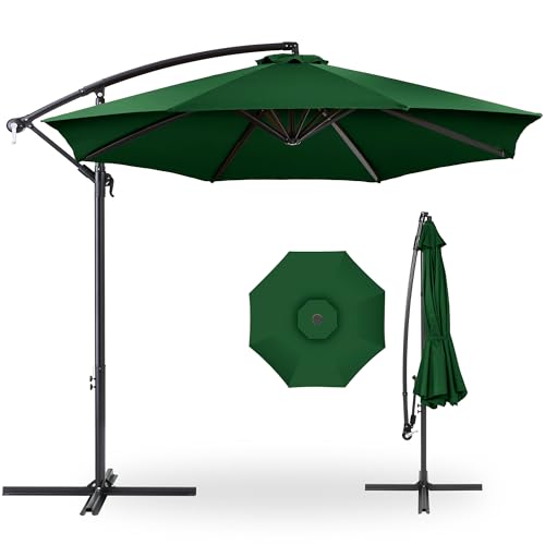 Best Choice Products 10ft Offset Hanging Market Patio Umbrella w/Easy Tilt Adjustment, Polyester Shade, 8 Ribs for Backyard, Poolside, Lawn and Garden