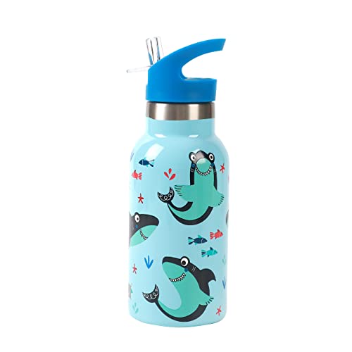 IDRINK® Revolutionary Kids’ Thermal Bottle, Double Walled, Stainless Steel, 350 ml Bottle Capacity (Shark)