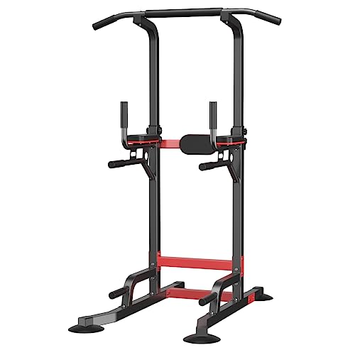 Power Tower Dip Station Pull Up Bar - Multi-Purpose Home Gym Equipment with Adjustable Height and Non-Slip Foot Pads - 330lbs Capacity