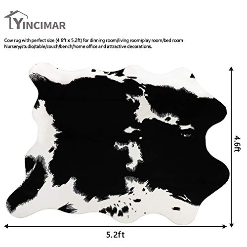 Cow Hide Rug Faux Cowhide Rug Black and White 5.2'X4.6' Animal Print Area Rug Carpet for Living Room,Bedroom,Home Office Sofa Western Decor
