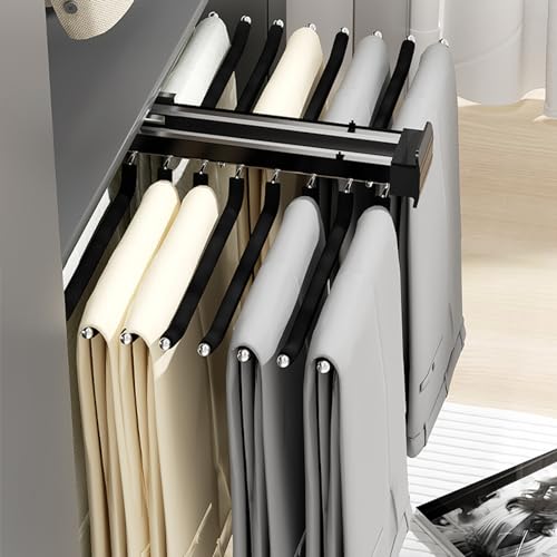 Trouser Hanger Extendable, Trouser Hanger, Trouser Pull-Out, Trouser Pull-Out, Clothes Rail Adjustable, Space-Saving Cupboard Pull Out Trousers Rack,Black