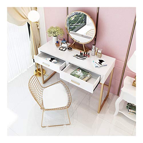 Vanity Table Set Dressing Table, Makeup Dressing Table with Drawers, Elegant Shape Design Crystal Knobs (Table 80 * 40 * 75cm)