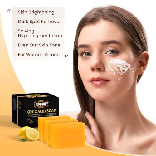 PIPIHUA Kojic Acid Soap Skin Lightening - Dark Spot Remover Turmeric Soap - Hyperpigmentation with Turmeric & Lemon & Collagen & Hyaluronic Acid & Glutathione