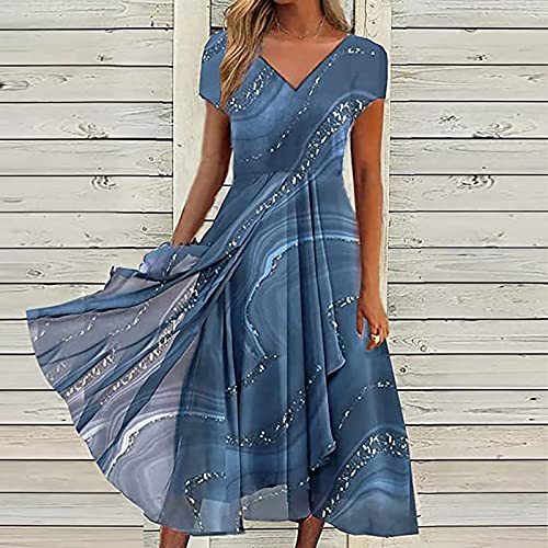 Womens V Neck Dresses Summer Short Sleeve Sequins Pleated Long Dress Elegant Party Evening Cocktail Maxi Dress 2024