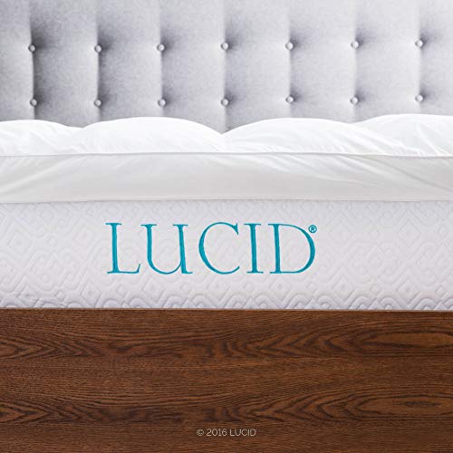 LUCID Soft and Breathable Quilted Cotton Percale Cover, Ultra Plush Down Alternative Fill, 3 Inch, Hypoallergenic, Machine Washable Mattress Topper, Twin XL, White