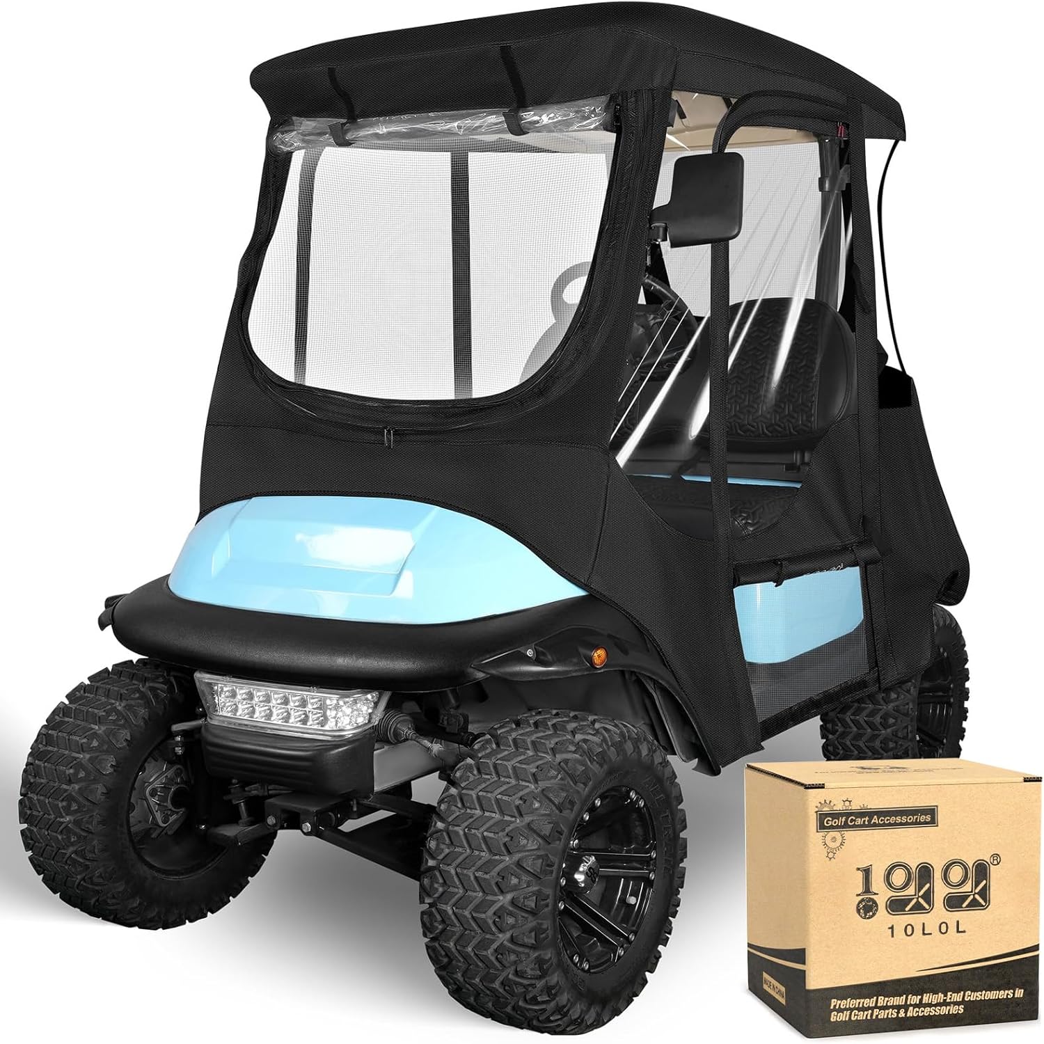 10L0L 2 Passenger Golf Cart Enclosure for Club Car Precedent, All Weather Windproof Waterproof Rain Cover, 4-Sided Clear Window/Roll-up Zipper Door/Front Rear Mesh Window Panel Design - Black