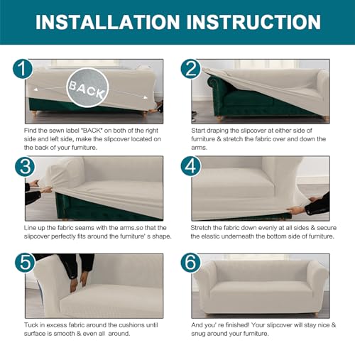 Chesterfield Cover Elastic Couch Slipcover Living Room Sofa Covers Soft and Fashionable Universal Non-Slip (New Gray,Loveseat +M cushion)