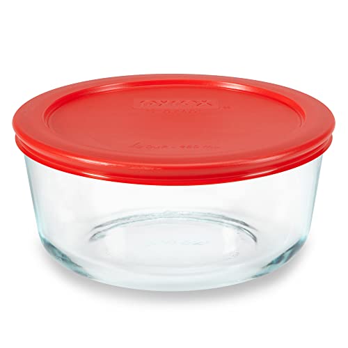 Pyrex Simply Store Glass Food Storage Container, Snug Fit Non-Toxic Plastic BPA-Free Lids, Freezer Dishwasher Microwave Safe, 3 Cup