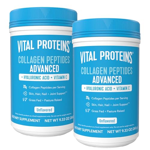 Vital Proteins Collagen Peptides Powder with Hyaluronic Acid and Vitamin C, Unflavored, 20 oz