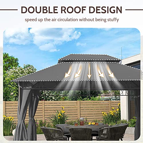 Canopy Gazebo 10 x 13 FT Double Vent Gazebo Tent UV Protection Outdoor Gazebo Canopy with Double Roof 4 Sidewalls Curtains Zippers for Patio Garden Backyard, Grey