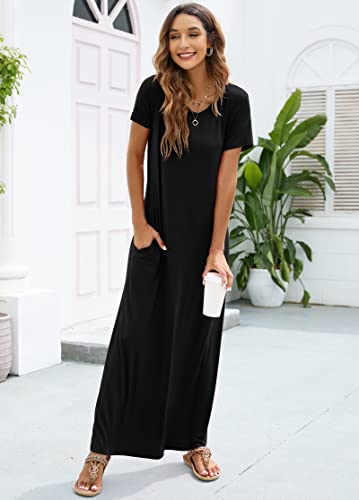 Hount Women's Summer Short Sleeve Maxi Dresses Casual 2024 Loose Beach Sundresses Tshirt Dresses with Pockets