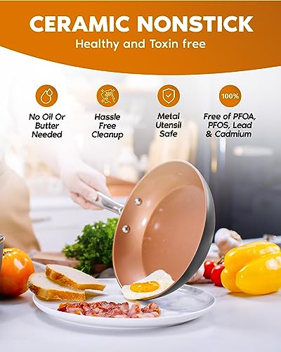 Gotham Steel 11 Inch Non Stick Frying Pan Nonstick Pan with Ceramic Copper Coating for Long Lasting Nonstick Frying Pan Skillet for Cooking with Stay Cool Handle, Oven/Dishwasher Safe, Non Toxic