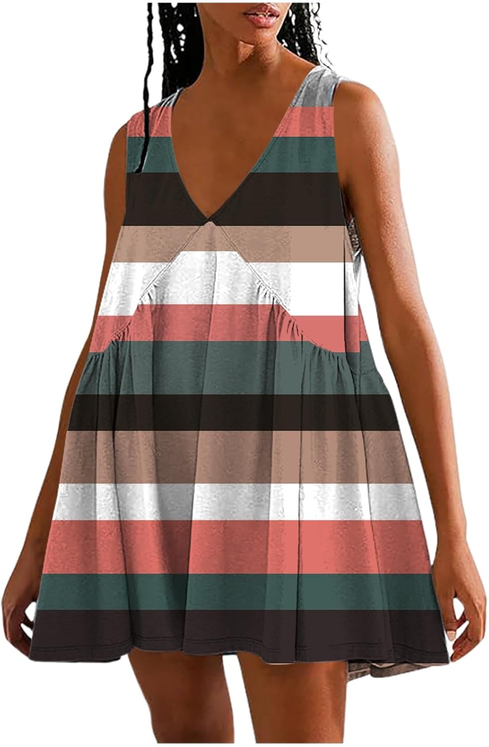 Summer Cotton Dresses for Women 2024 Sleeveless Mini Dress Print Loose Casual V Neck Beach Trendy Sundress