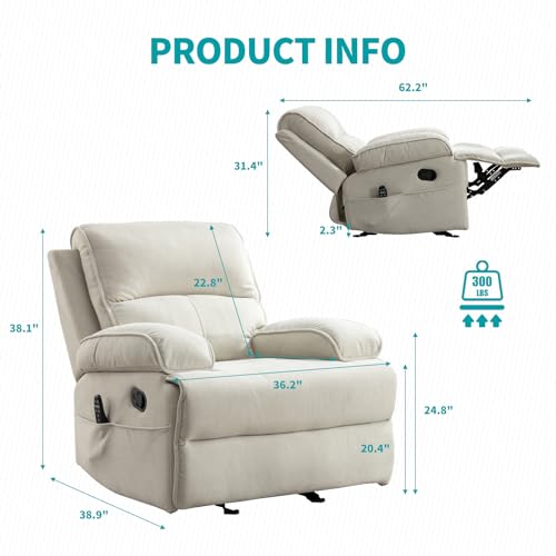 BALUS Recliner Chair, Rocking Chair with Massage and Heat, 360° Swivel Recliner Chairs for Adults, Lounge Single Sofa Seat with Remote Control Holder for Living Room Bedroom- Dark Grey