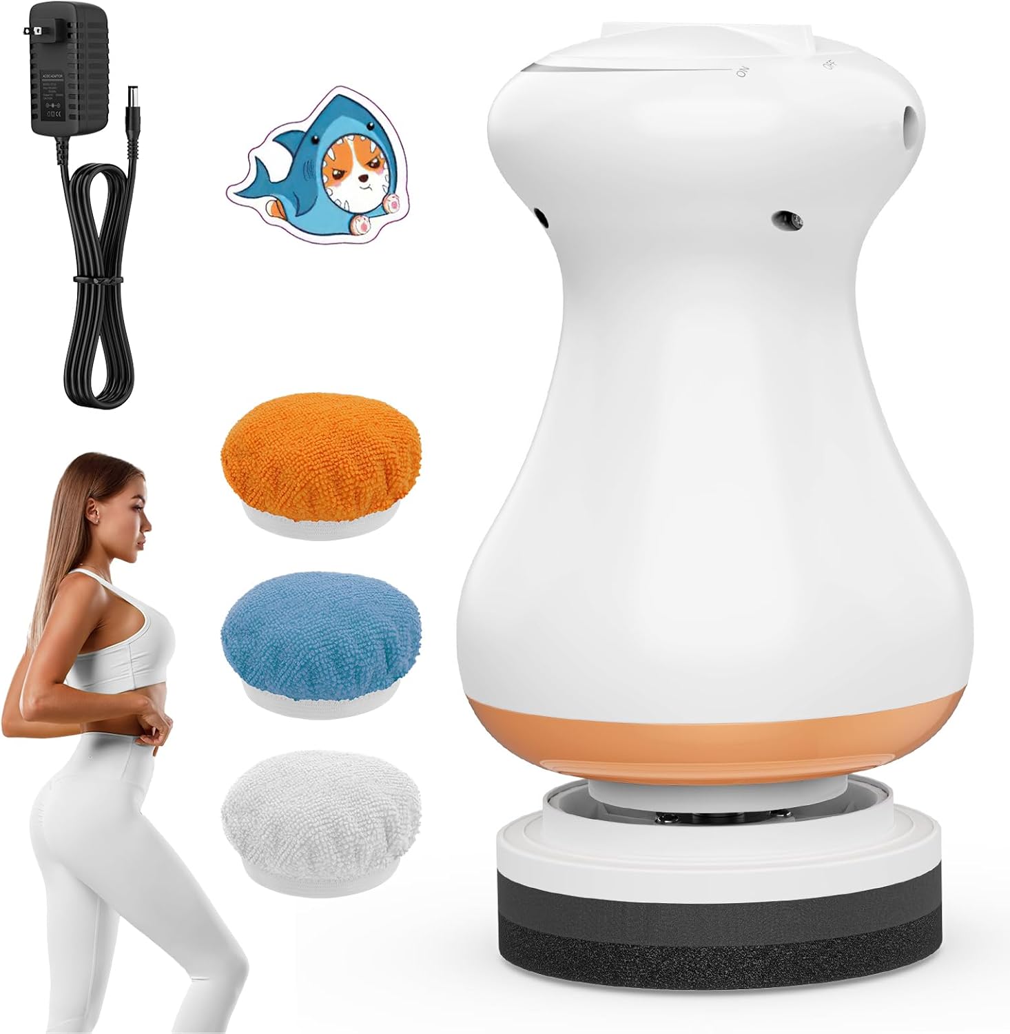 Cellulite Massager V8.6 with 1 Massage Heads and 3 Skin Friendly Washable Pads, Hand-held Beauty Sculpt Massager for Waist—Bone White