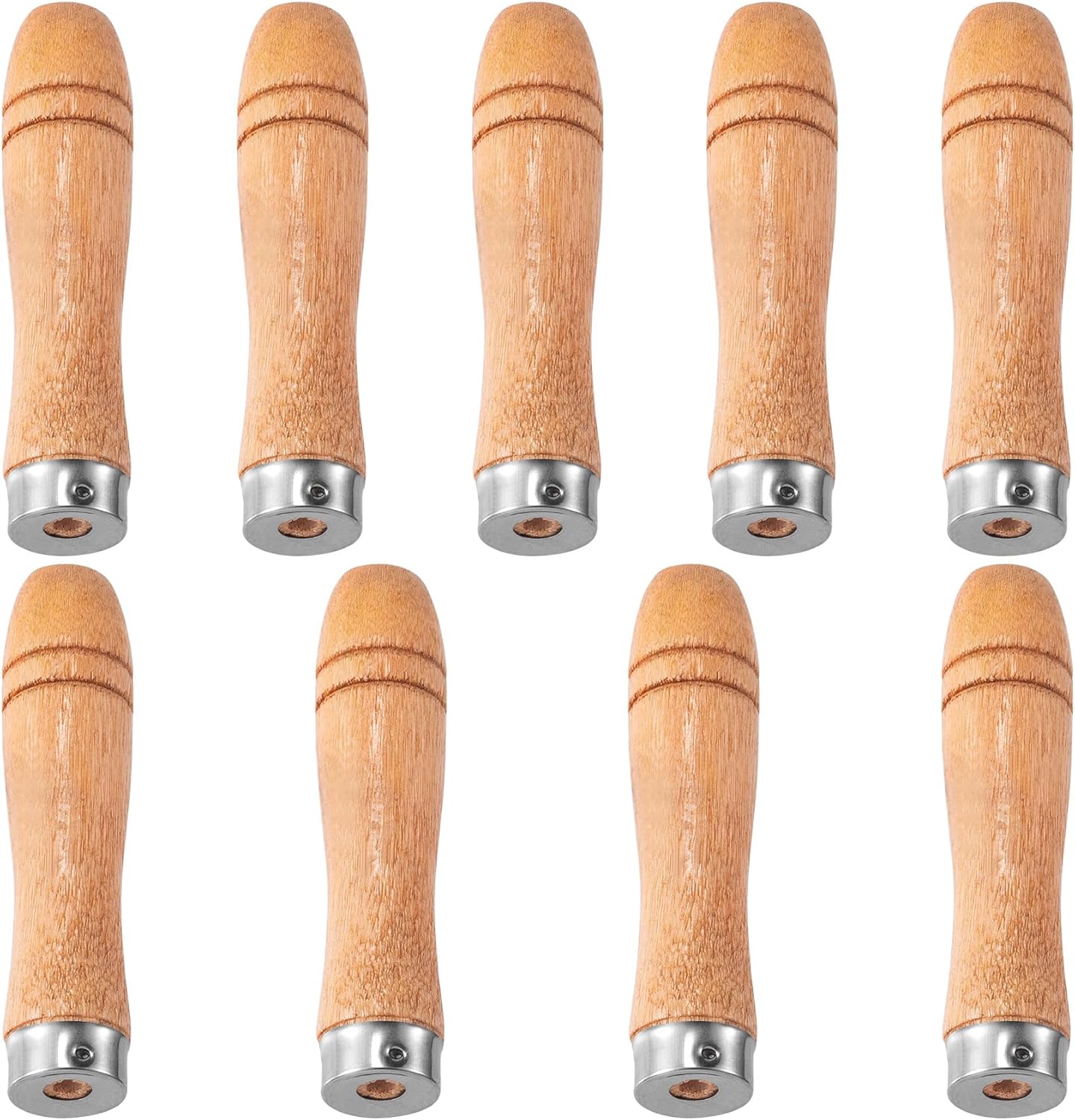 9pcs Wooden File Handle with Strong Metal Collars, Large Wood Handle for 10