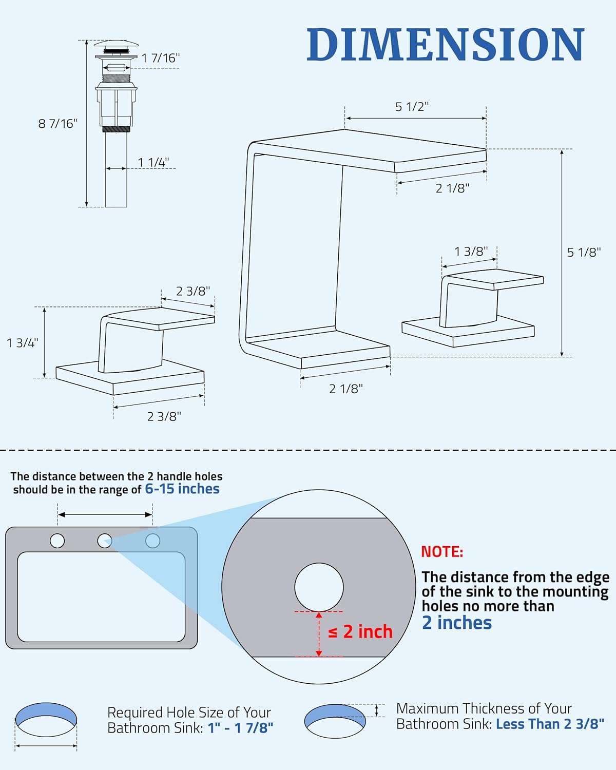 Brushed Nickel Waterfall Bathroom Faucet - Bathroom Faucets for Sink 3 Hole, 8 Inch Widespread Bathroom Sink Faucet 2 Handles, PerPaiMe Stainless Steel Bathroom Faucet with Pop-up Drain & Supply Lines