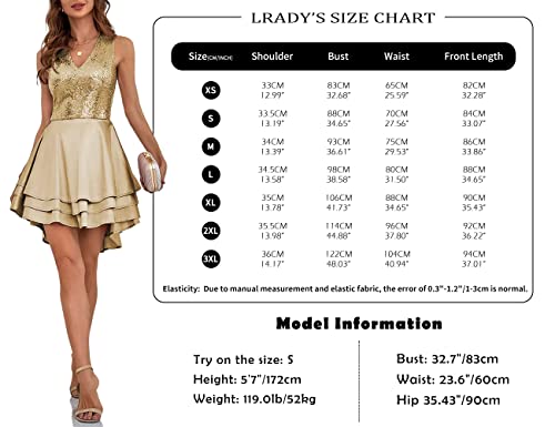 Lrady Women's Sequin Glitter V Neck Skater Mini Club Cocktail Party Swing Dress