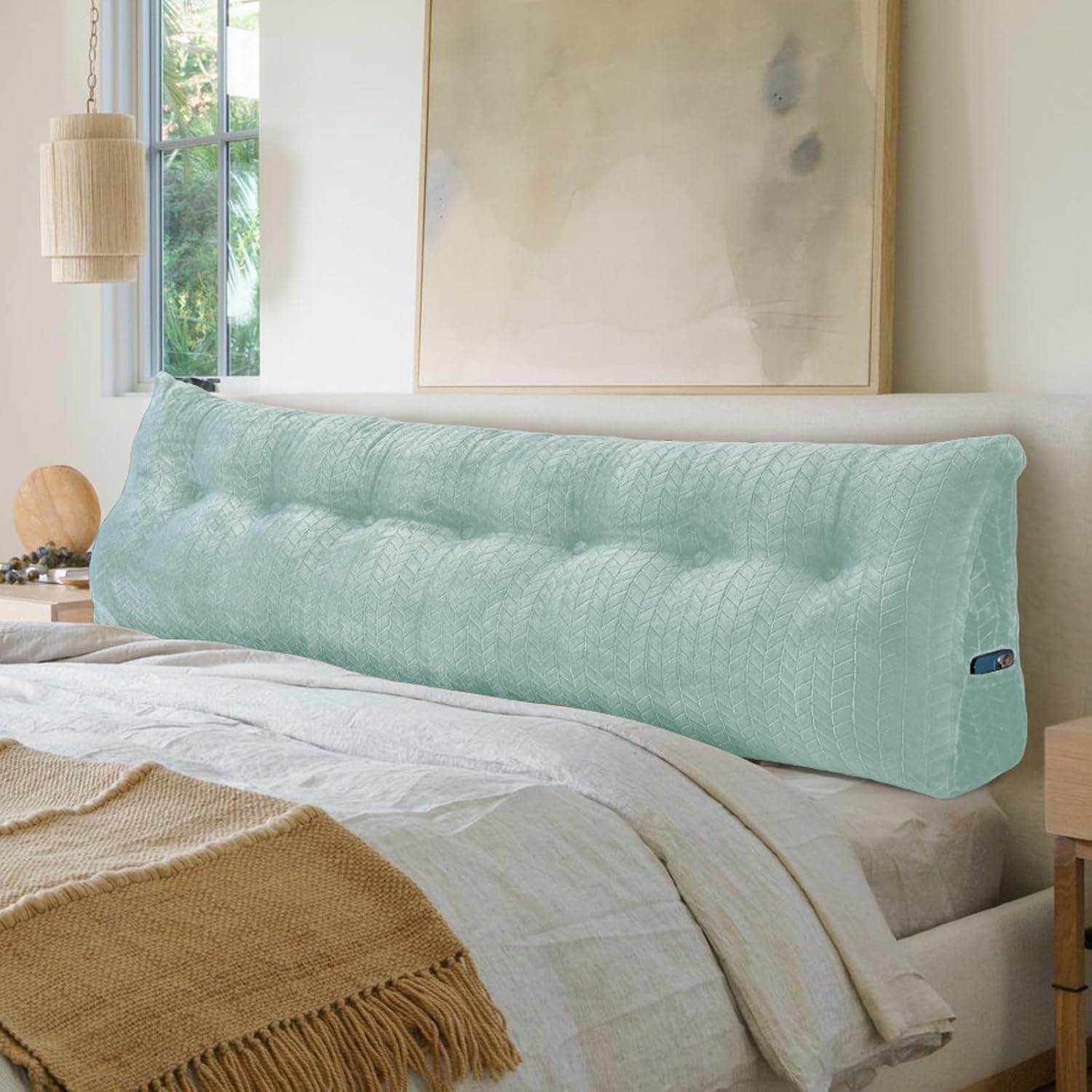 Large Triangular Wedge Headboard Pillow Large Bolster Headboard Back Support Backrest Positioning Reading Pillow for Sitting with Removable Cover