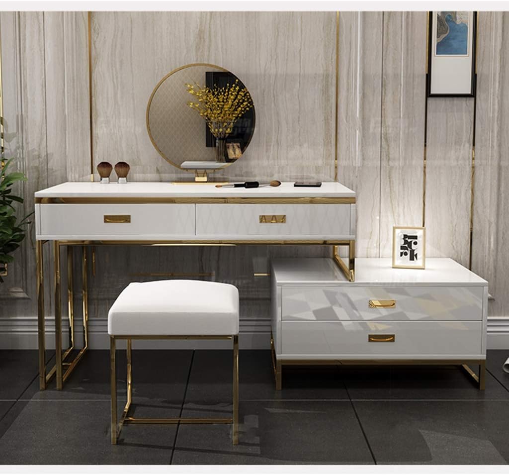 Vanity Table Set Vanity Set,Large Sliding Drawers Makeup Dressing Table with Cushioned Stool
