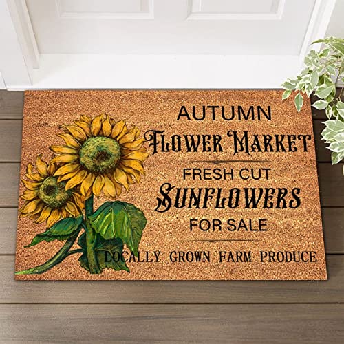 Autumn Flower Market Fresh Cut Sunflowers for Sale Coir Mat Weather Resistant Indoor Welcome Mat Old Country Home Farmhouse Entryway Outdoor Floor Mat Personalized Door Mats for Front Door 24x36in