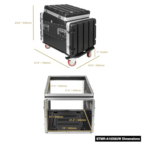 Sound Town Lightweight and Compact 10U ATA ABS Rack Case, with Slant Mixer Top, Casters, 24.5