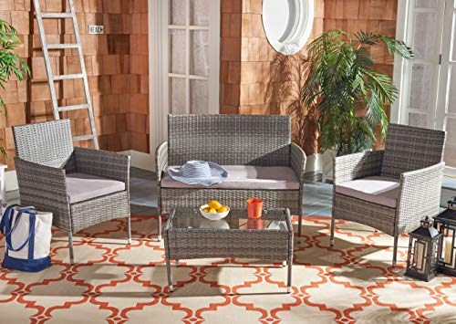 Safavieh PAT7504B Collection Abdul Grey 4-Piece Outdoor Living Patio Set