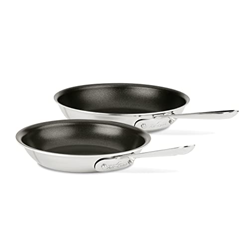 All-Clad D3 3-Ply Stainless Steel Non Stick Fry Pan Set 2 Piece, 8 and 10 Inch, Induction, Oven Broiler Safe 500F, Skillets, Nonstick Frying Pans, Pots and Pans Set, Kitchen, Cookware, Home, Silver