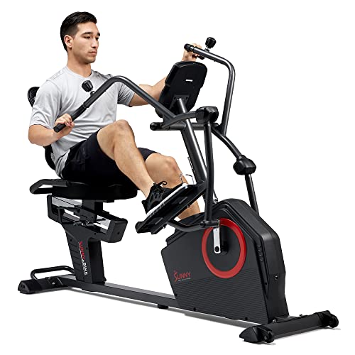 Sunny Health & Fitness Elite Recumbent Cross Trainer & Elliptical Machine with Arm Exercisers, Easy Adjust Seat, with Exclusive SunnyFit® App Enhanced Connectivity