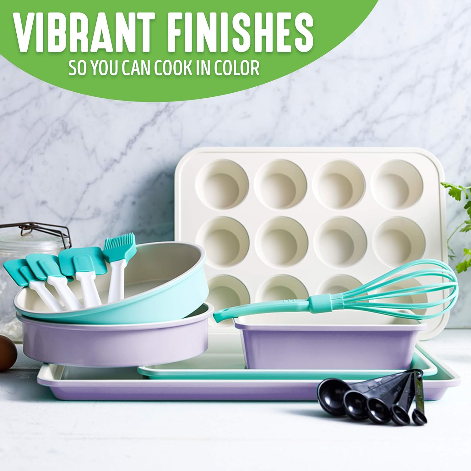 GreenLife Soft Grip Healthy Ceramic Nonstick, Cookware Pots and Pans Set, 16 Piece, Blue & Bakeware Healthy Ceramic Nonstick, Cookie Sheet, 18