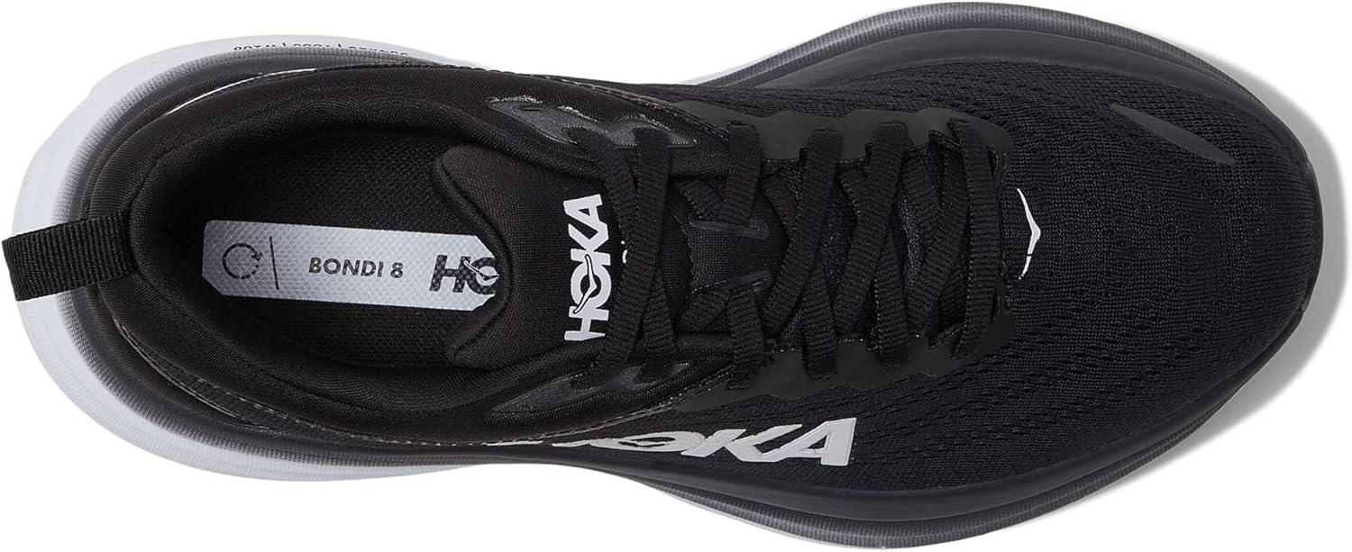 Hoka Women's Bondi 8 Sneaker, Black/White, 10 Wide