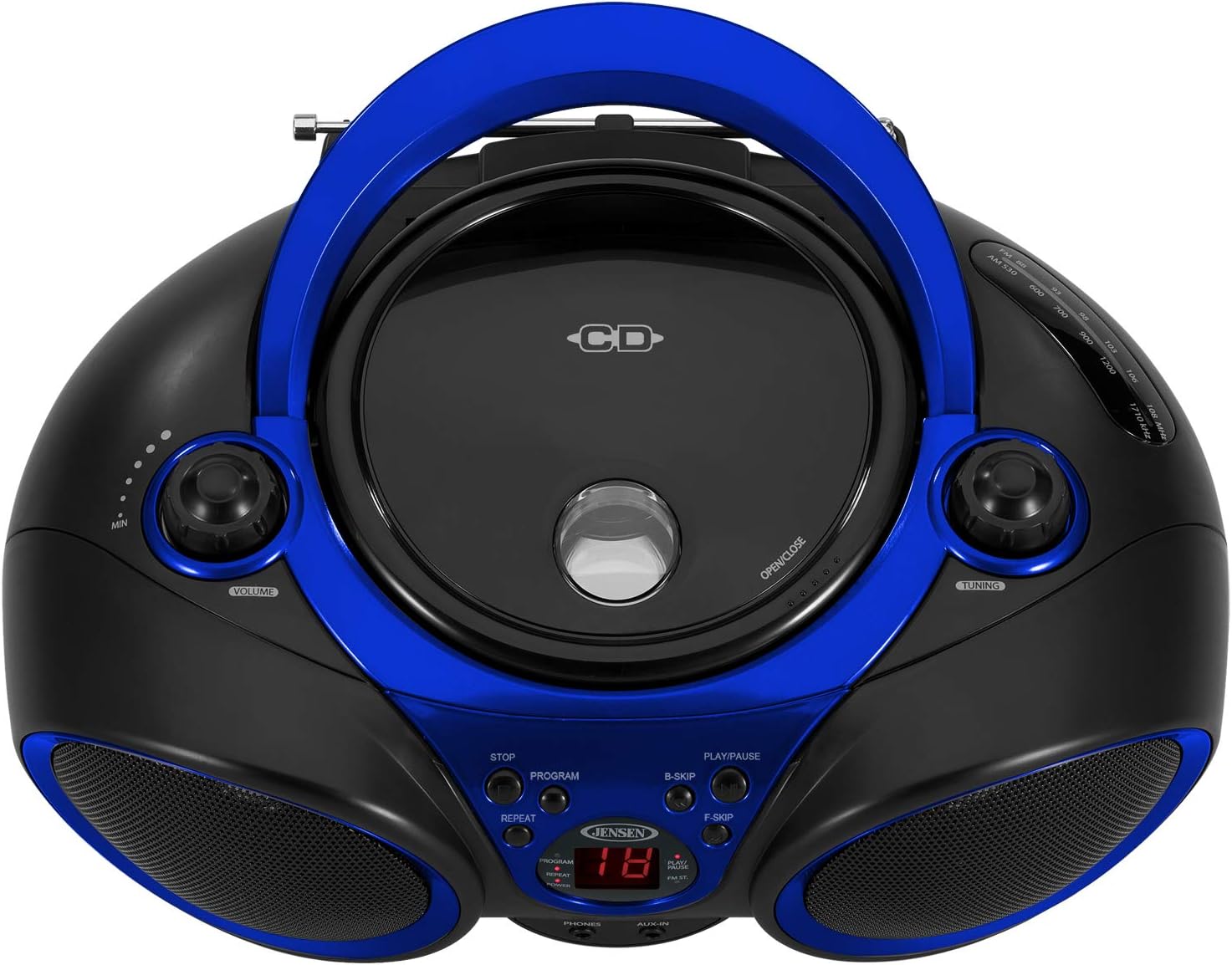 Jensen CD-490 Portable Sport Stereo CD Player with AM/FM Radio and Aux Line-in & Headphone Jack (Blue)