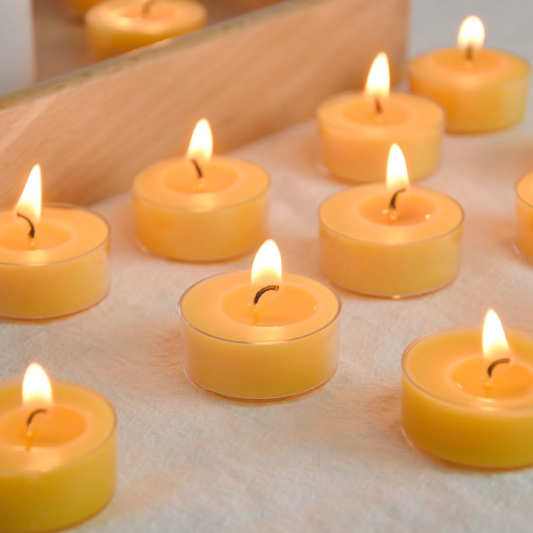 100 Pack Pure Beeswax Tealight Candles | Natural Unscented Beeswax Candles in Bulk, Clean burning, Yellow