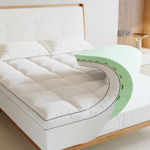 Memory Foam Mattress Topper Queen, 4inch Dual Layer Cooling 2''Gel Green Tea Memory Foam & 2
