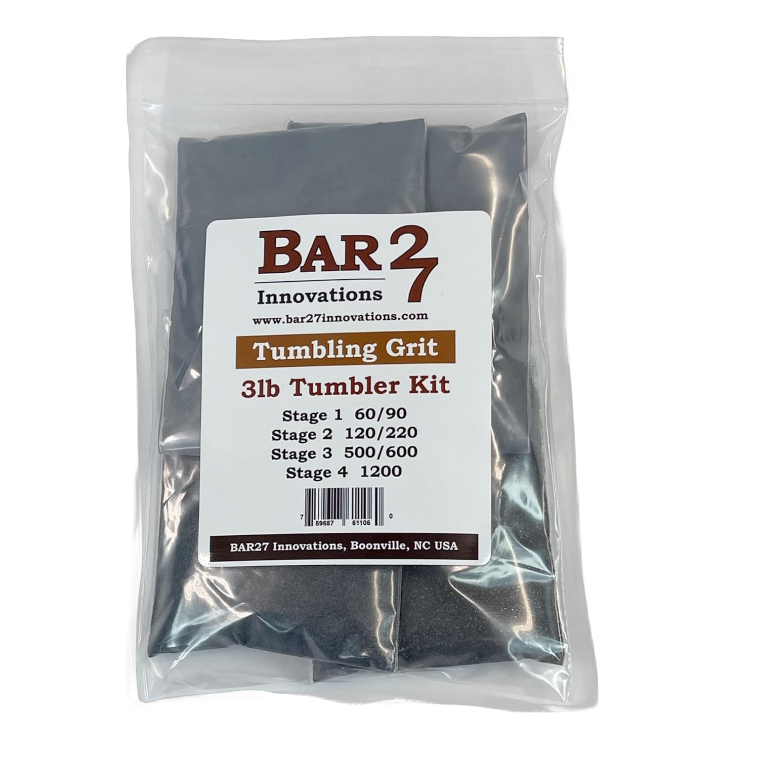 4 Stage Rock Tumblers Refill Grit Kit for 3 LB Barrels Silicon Carbide Aluminum Oxide Media Polish USA