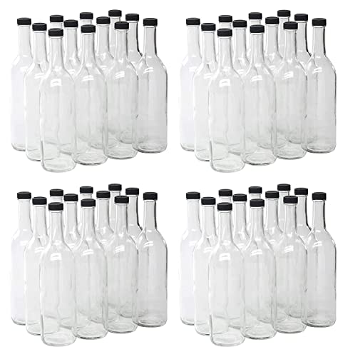 North Mountain Supply 750ml Clear Glass Bordeaux Wine Bottle Flat-Bottomed Screw-Top Finish - with 28mm Matte Black Plastic Lids - 48 Bottles & Lids (4 Cases of 12) & WT-2oz Wine Tannin - 2 Ounce Jar