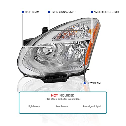SPEC-D TUNING Chrome Housing Clear Lens Passenger Right Side Headlight Compatible with 2008-2013 Nissan Rogue Head Light Lamp Assembly