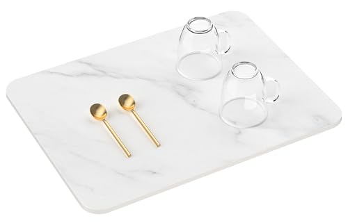 HBlife Stone Dish Drying Mat for Kitchen Counter, Dries Instantly, Ultra Absorbent, Heat Resistant Dish Drying Mat (16x12inches,White Marble)