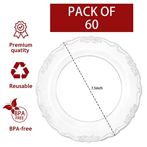 U-QE 60 Pieces Clear Plastic Plates - 10.25 Inch Clear Disposable Plates - Washable & Reusable - Premium Hard Disposable Dinner Plates - Party Supplies for Birthdays, Celebrations, Wedding and Events