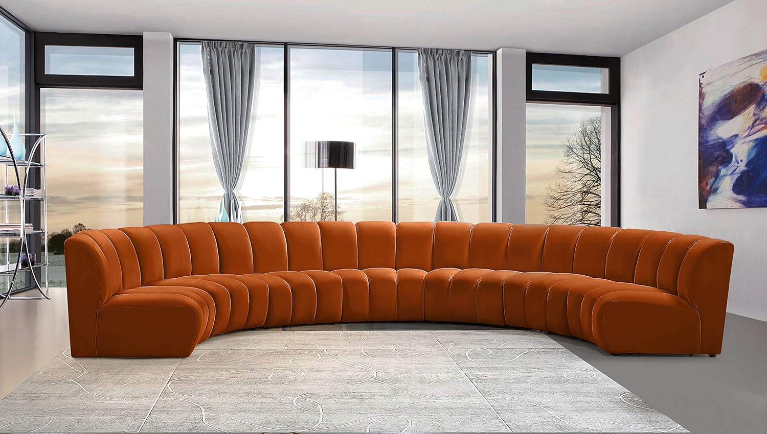 Meridian Furniture Infinity Collection Modern | Contemporary Modular Sectional with Luxurious Deep Channel Tufting, 7 Piece, Cognac