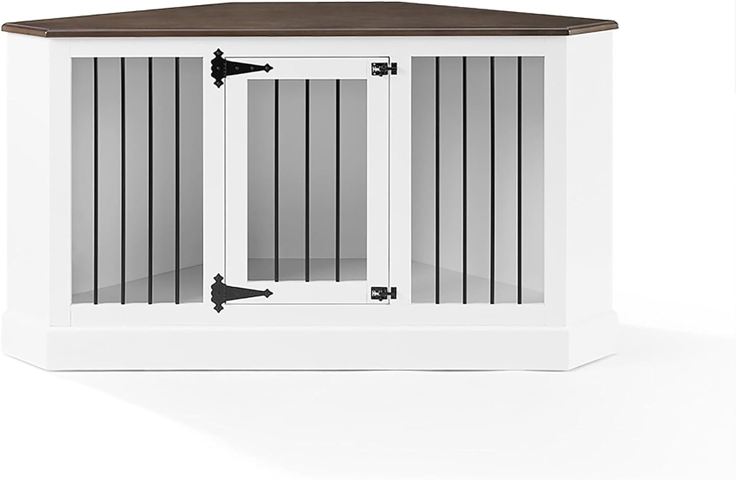 Crosley Furniture Winslow Corner Credenza Dog Crate with Dark Brown Top, White