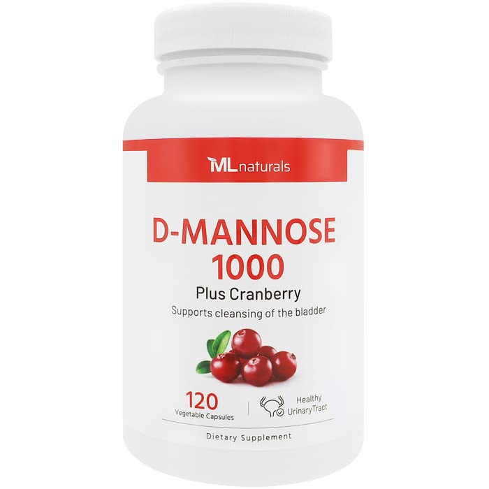 D-Mannose 1000 mg, Cranberry 2500 mg/serving, 120 Vegetable Capsule. Healthy urinary system, All-Natural, and Non-GMO.