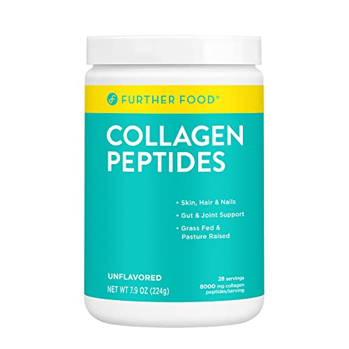 Further Food Unflavored Collagen Peptides Powder, Grass-Fed Pasture-Raised Hydrolyzed Type 1 & 3 Protein, Gut Health + Joint, Hair, Skin, Nails, Paleo Keto Sugar-Free 9.88 oz