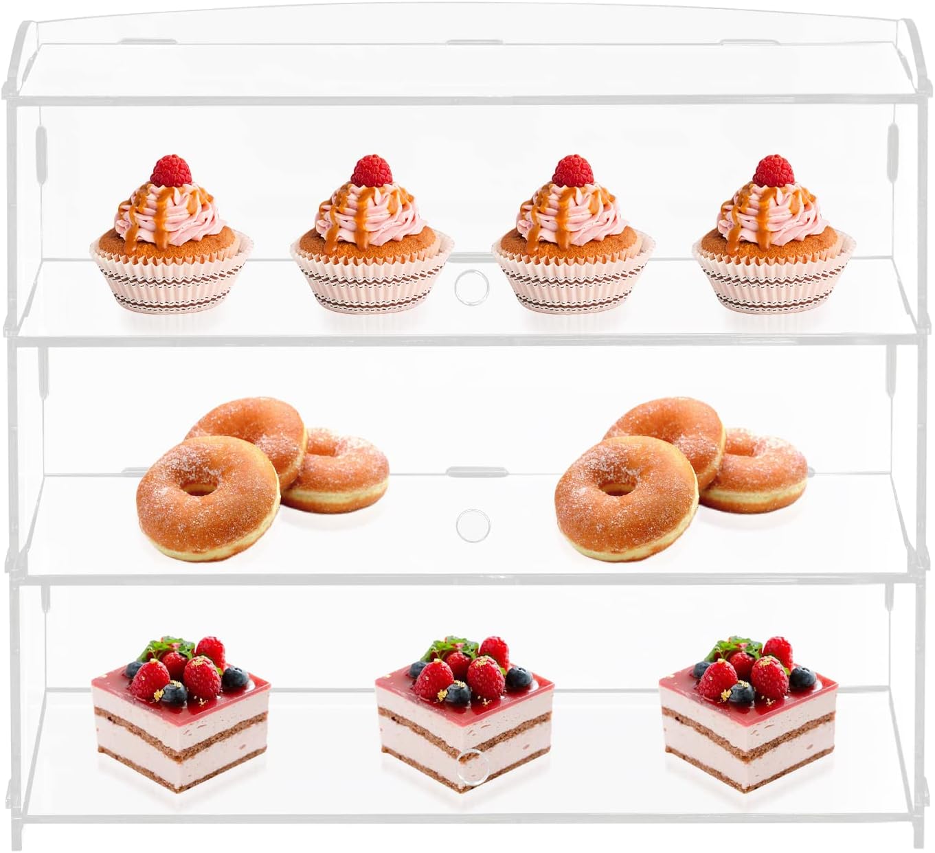 3 Tray Acrylic Display Case, Acrylic Display Case Bakery Pastry Display Case Retail Display Counter Cases Acrylic Display Shelf Donut Cookie Display Cabinet Clear Display Case,18.7 x 14.8 x 8.5inch