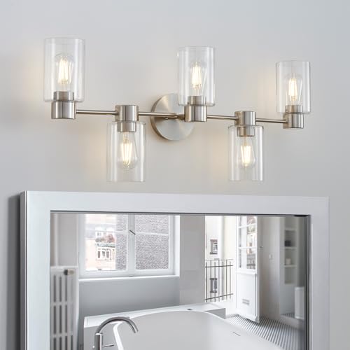 WUZUPS 5-Light Pendant Chandelier Light Frosted White Glass Shade with Grain Ceiling Lighting Elegant Modern Fixture Bathroom Kitchen Dining Room Entry Foyer, H 15.8