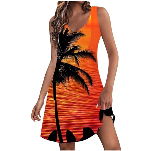 Summer Dresses for Women Beach Boho Sleeveless T-shirt Sundress V Neck A Line Mini Tank Dress Party Club Short Dress