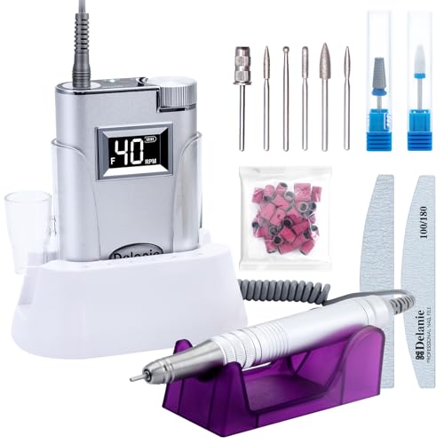 Delanie Professional Electric Nail Drill Machine 40000 RPM Rechargeable Electric Nail File E File Filer, Purple